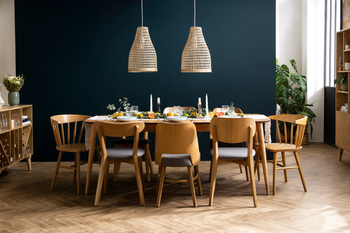 Chaises vintage en bois fonc� et tissu gris fonc� (lot de 2) DOVE