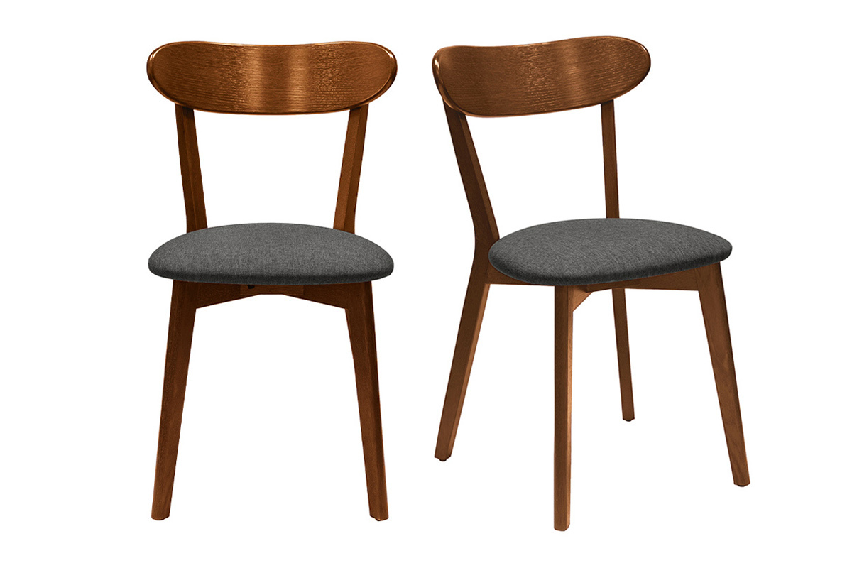 Chaises vintage en bois fonc� et tissu gris fonc� (lot de 2) DOVE