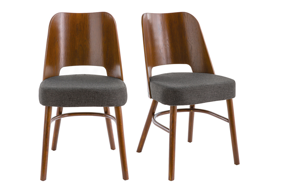 Chaises vintage en bois fonc� et tissu gris fonc� (lot de 2) EDITO