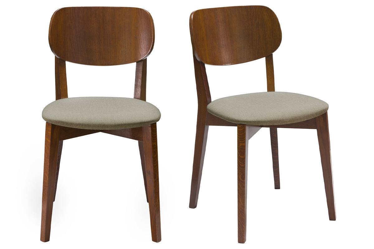 Chaises vintage en bois fonc� et tissu marron glac� (lot de 2) LUCIA