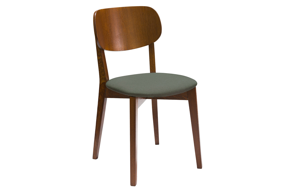 Chaises vintage en bois fonc et tissu vert kaki (lot de 2) LUCIA