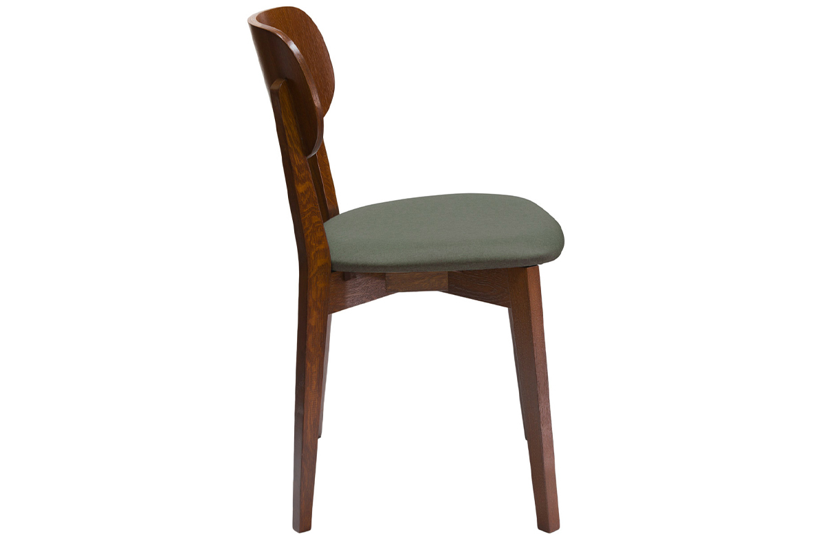Chaises vintage en bois fonc et tissu vert kaki (lot de 2) LUCIA