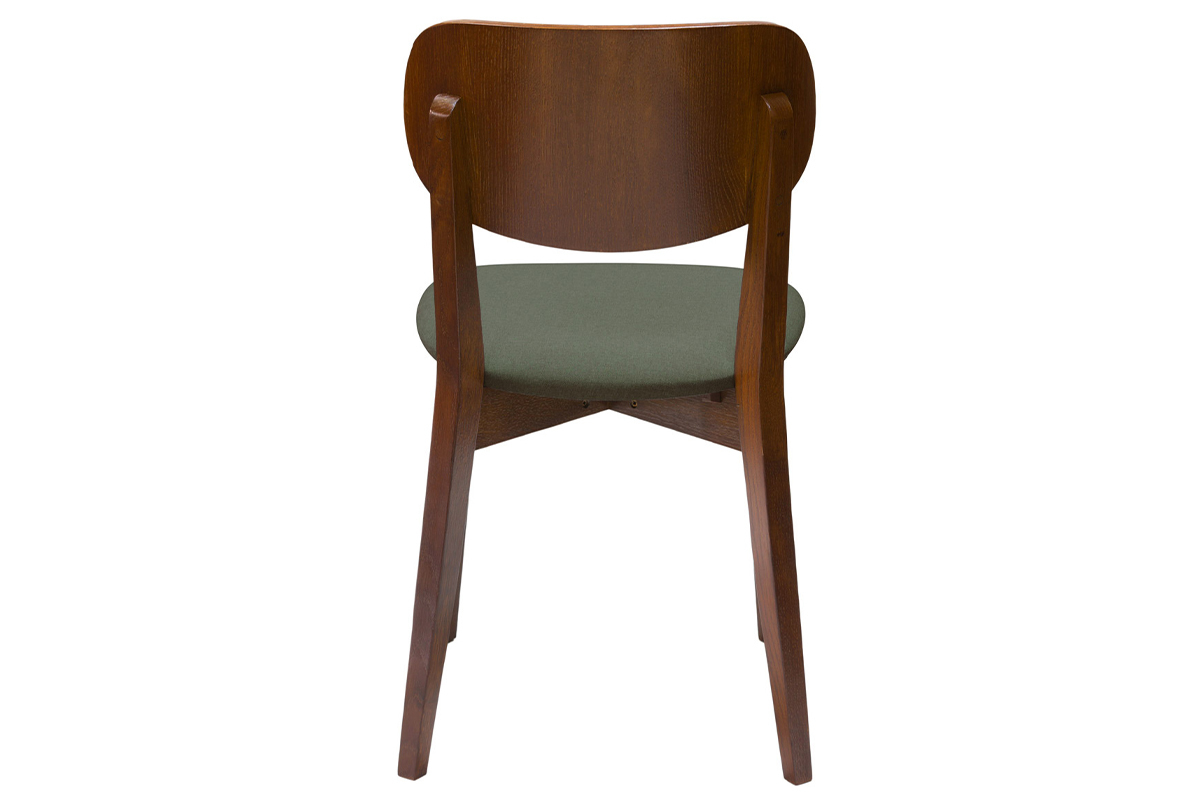 Chaises vintage en bois fonc et tissu vert kaki (lot de 2) LUCIA