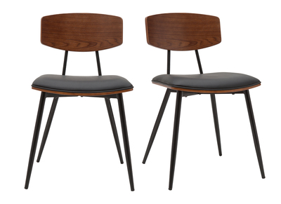 Chaises vintage en bois foncé noyer assises noires et métal noir (lot de 2) JOLINE
