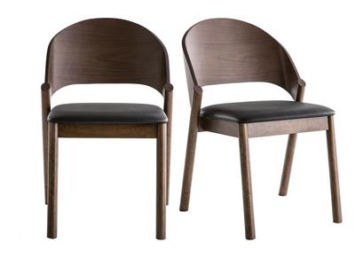 Chaises vintage en bois foncé noyer et assises noires (lot de 2) AVALON
