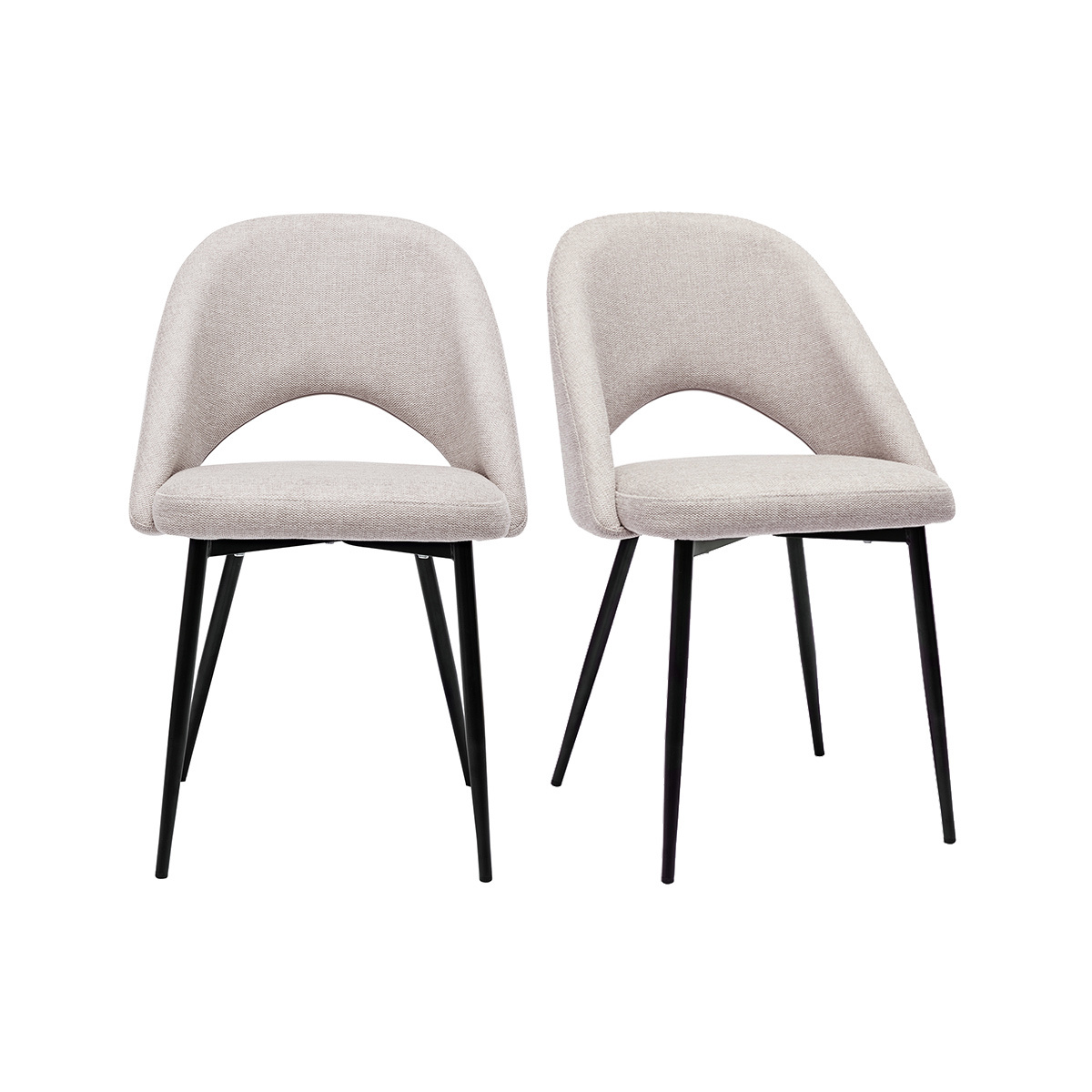 Chaises vintage en tissu effet velours texturé beige et métal noir (lot de 2) COSETTE