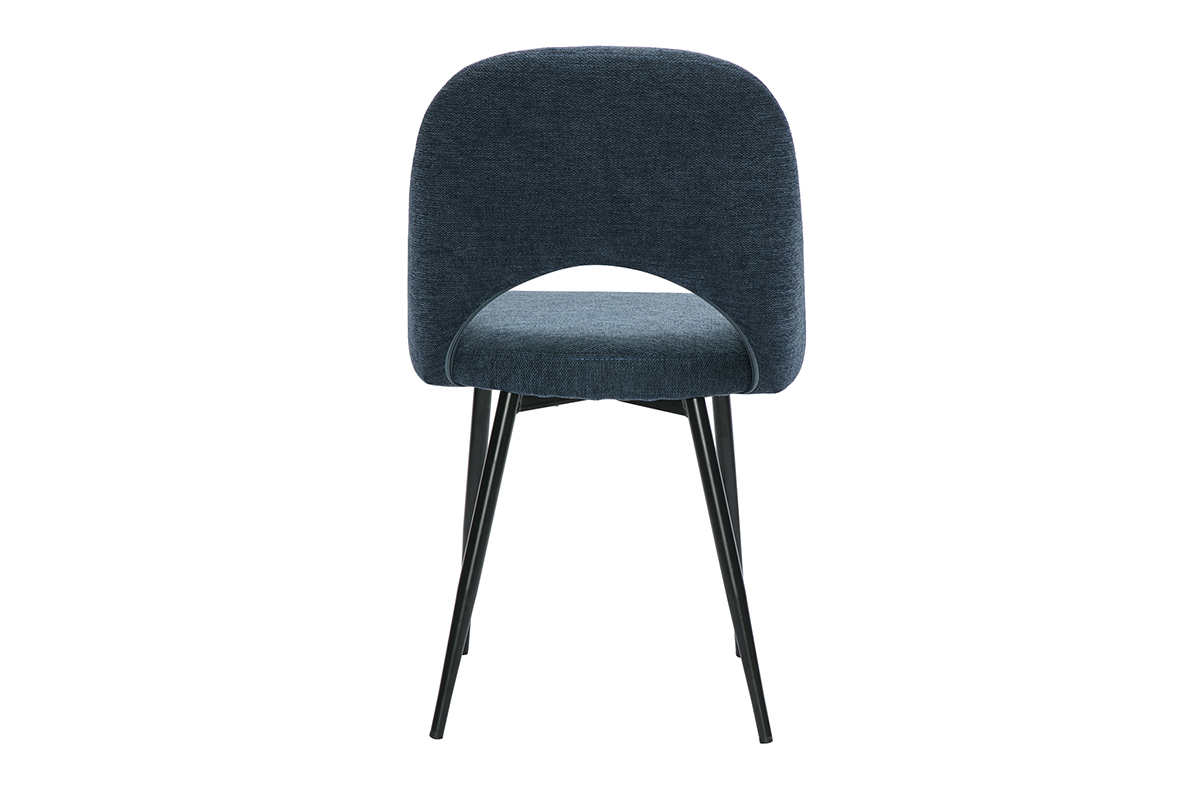 Deux chaises vintage en tissu effet velours bleu fonc avec pieds en mtal noir