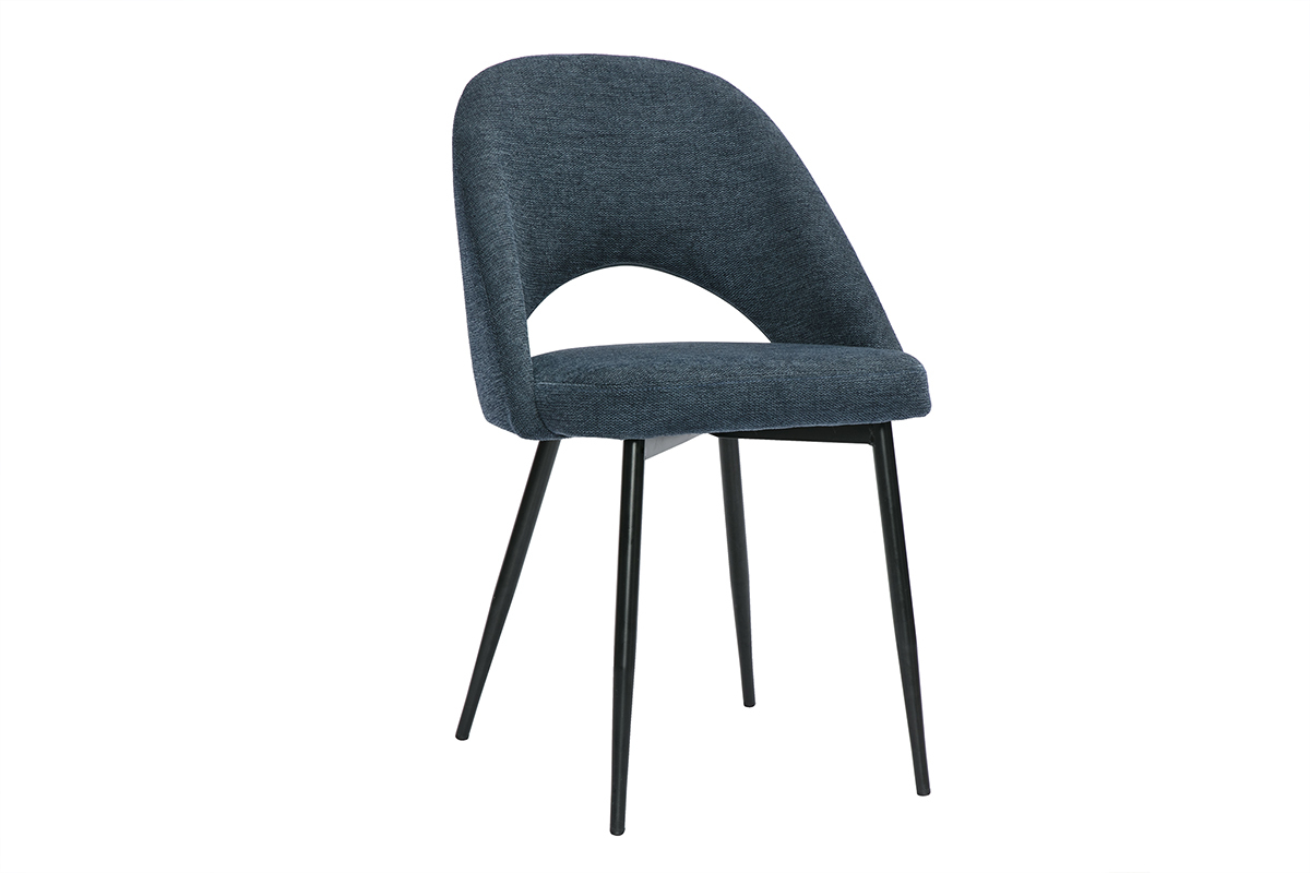 Deux chaises vintage en tissu bleu effet velours et mtal noir