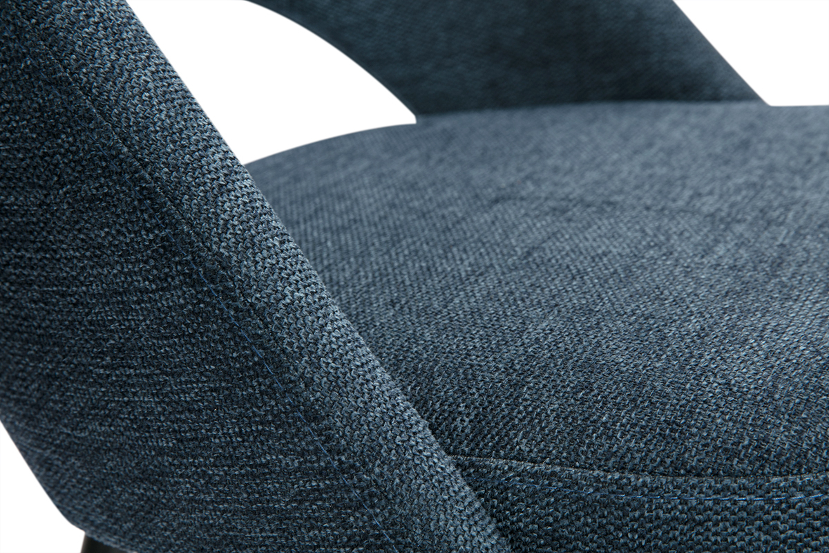 Chaises vintage tissu velours bleu fonc, pieds mtal noir