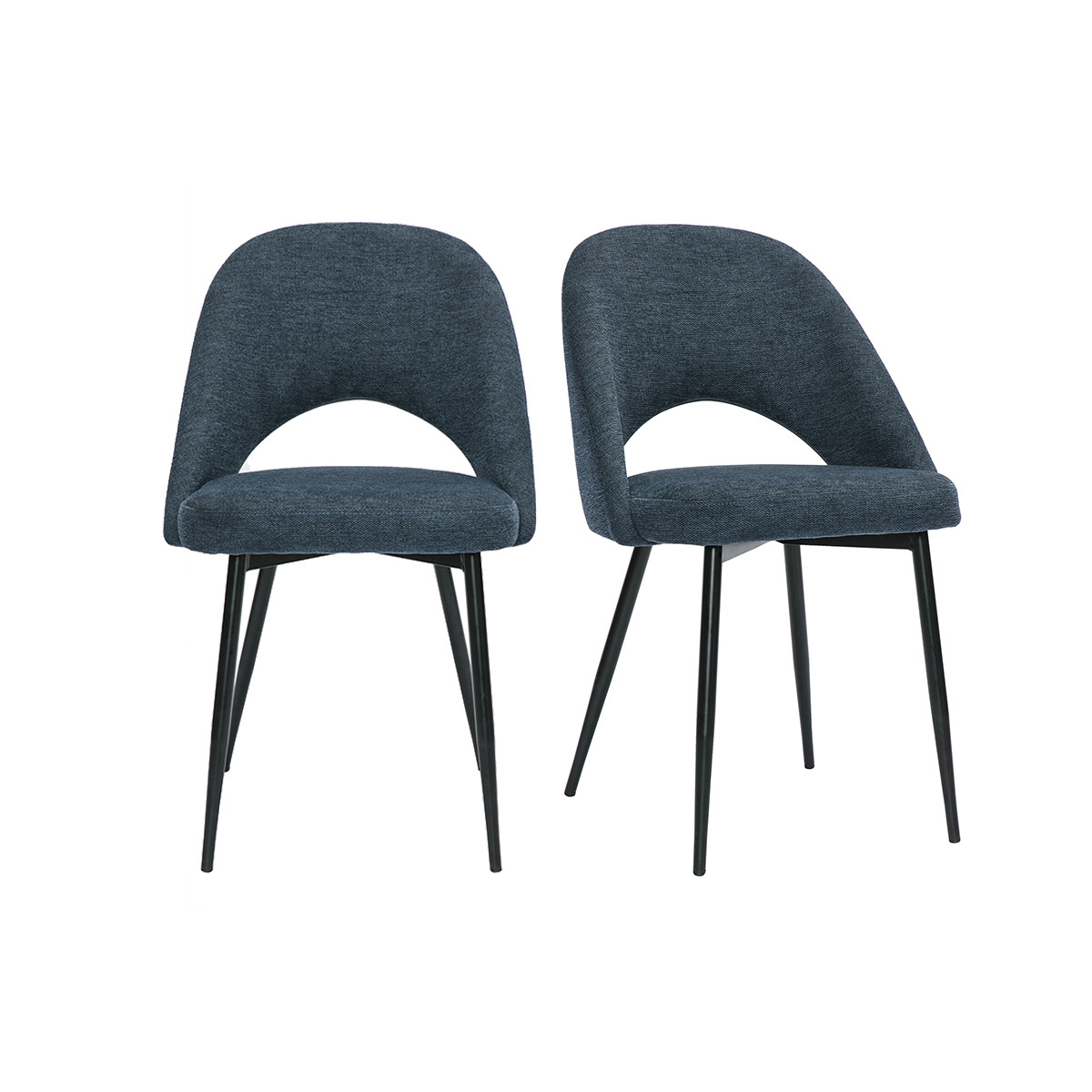 Chaises vintage en tissu effet velours texturé bleu foncé et métal noir (lot de 2) COSETTE