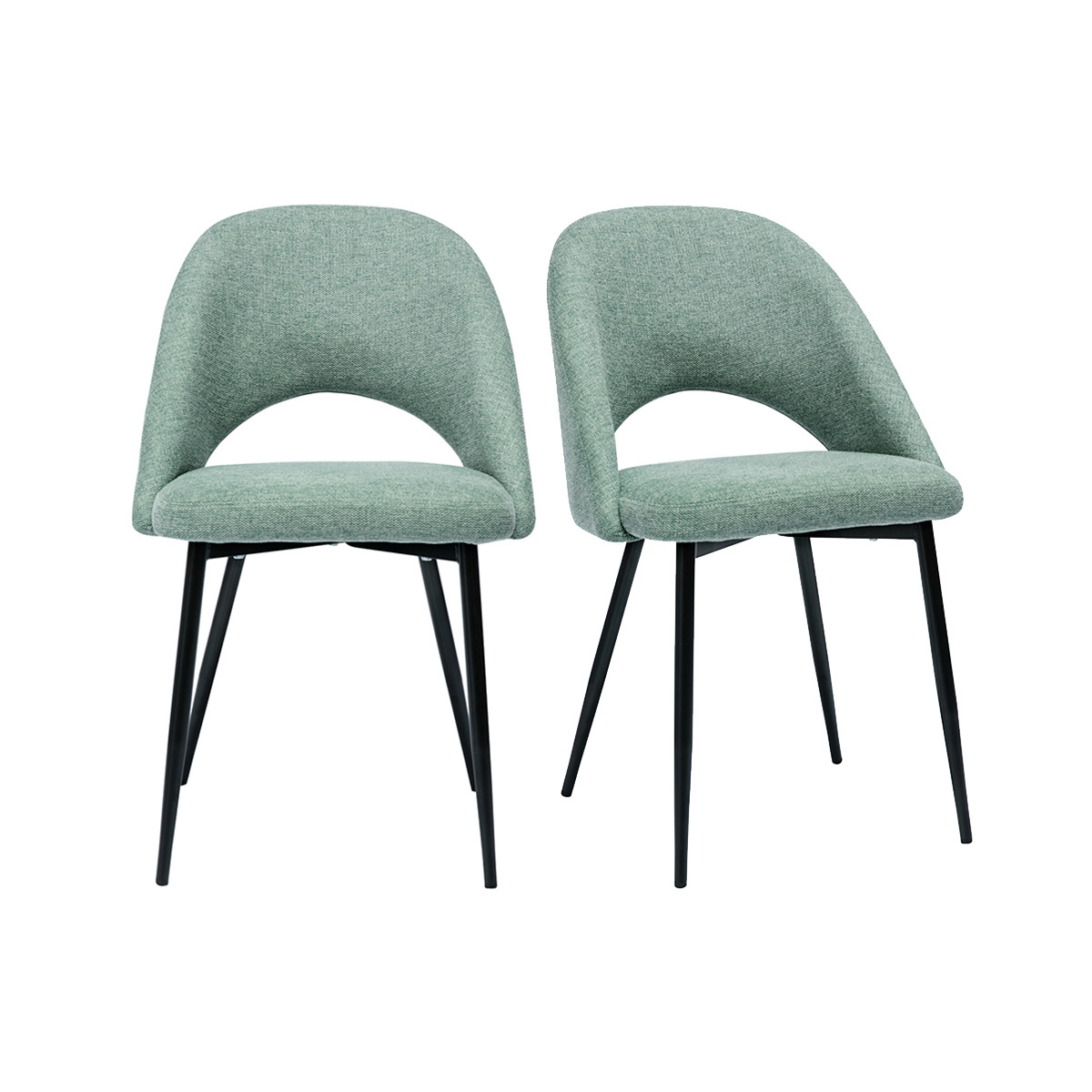 Chaises vintage en tissu effet velours texturé vert céladon et métal noir (lot de 2) COSETTE