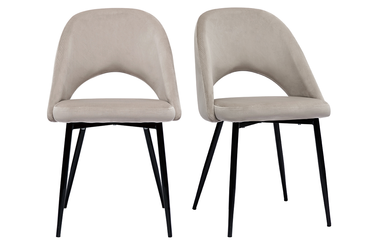 Chaises vintage en tissu velours taupe et m�tal noir  (lot de 2) COSETTE