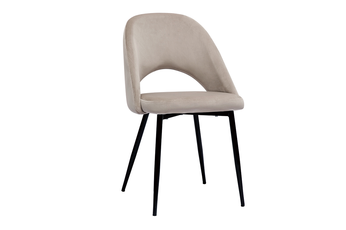 Chaises vintage en tissu velours taupe et m�tal noir  (lot de 2) COSETTE