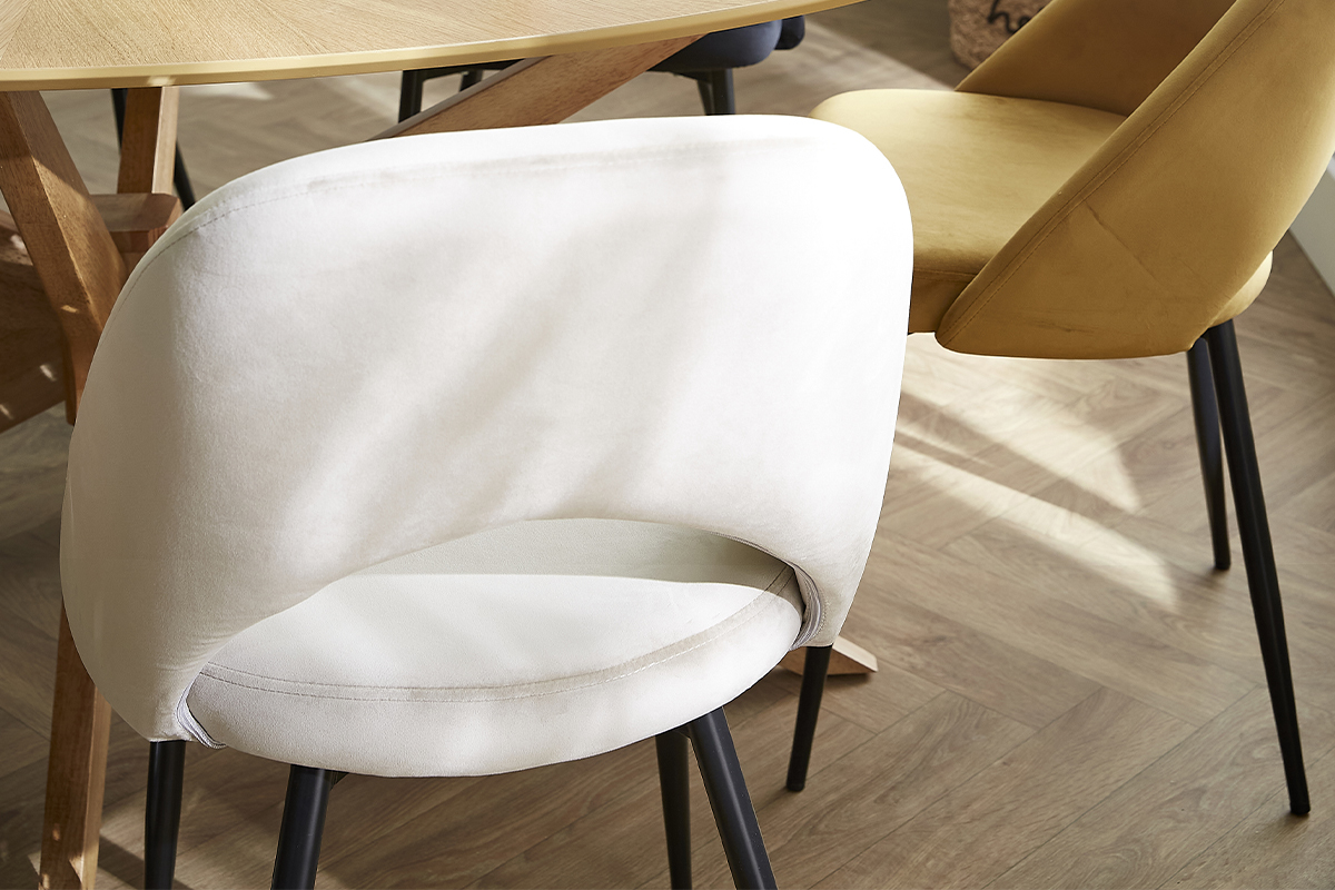 Chaises vintage en tissu velours taupe et m�tal noir  (lot de 2) COSETTE