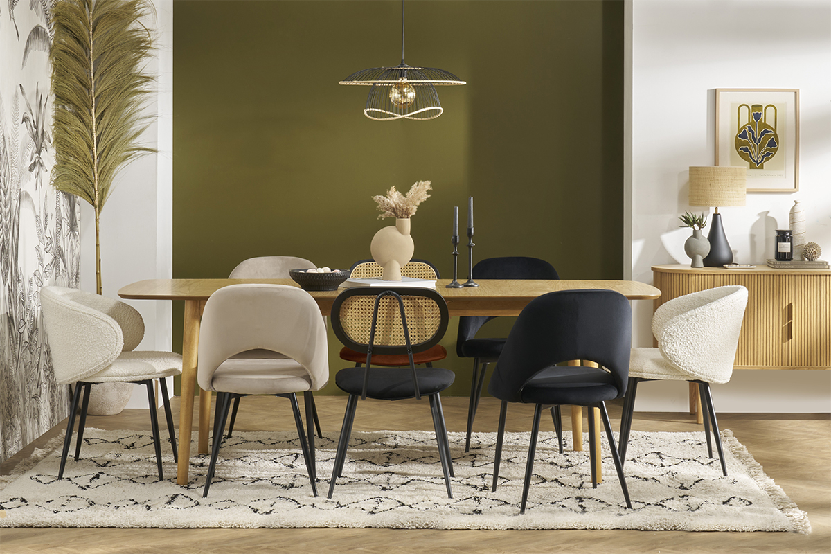 Chaises vintage en tissu velours taupe et m�tal noir  (lot de 2) COSETTE