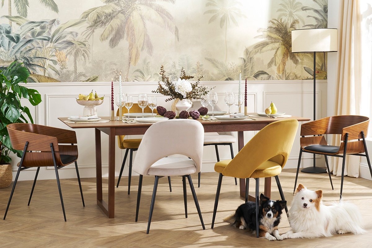 Chaises vintage en tissu velours taupe et m�tal noir  (lot de 2) COSETTE