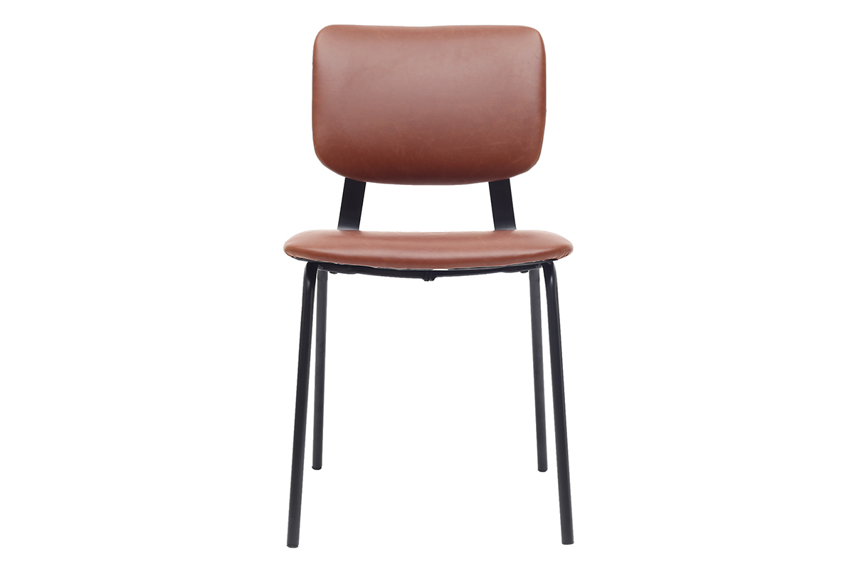 chaises vintage marron clair avec pieds m�tal noir (lot de 2) LAB