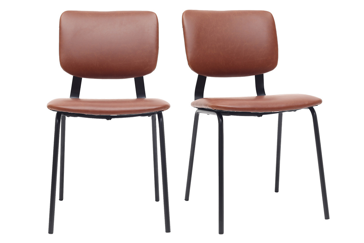 chaises vintage marron clair avec pieds m�tal noir (lot de 2) LAB