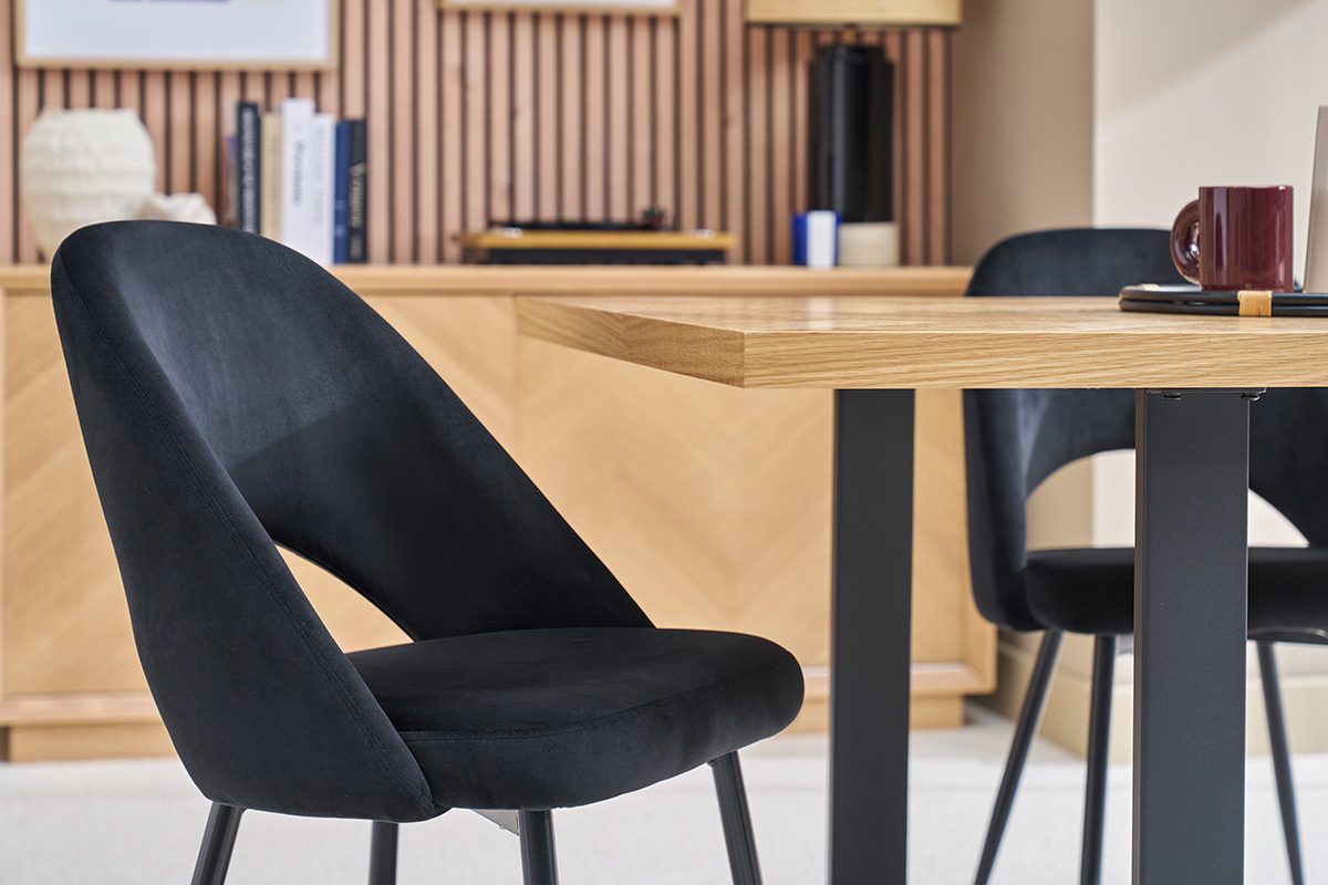 Chaises vintage noires en tissu velours et mtal (lot de 2) COSETTE