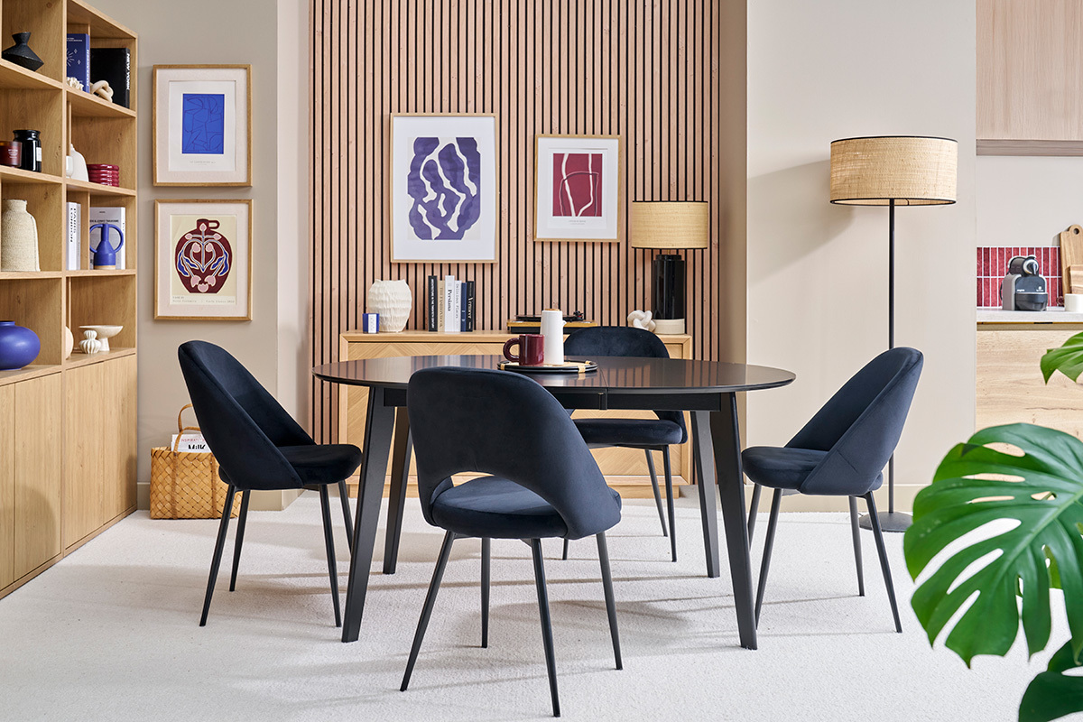 Chaises vintage noires en tissu velours et mtal (lot de 2) COSETTE