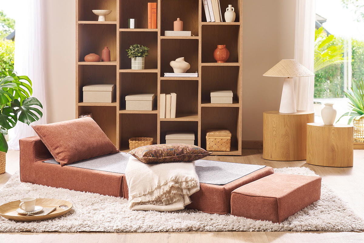 Chauffeuse 1 place convertible en tissu effet velours bleu VICTOR