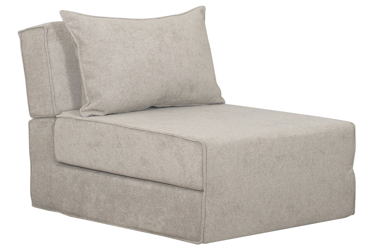 Chauffeuse 1 place convertible VICTOR en tissu effet velours gris, vue de 3/4.