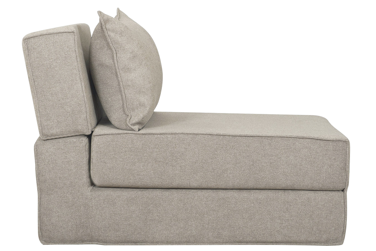 Chauffeuse convertible en tissu effet velours gris, vue de c�t�.