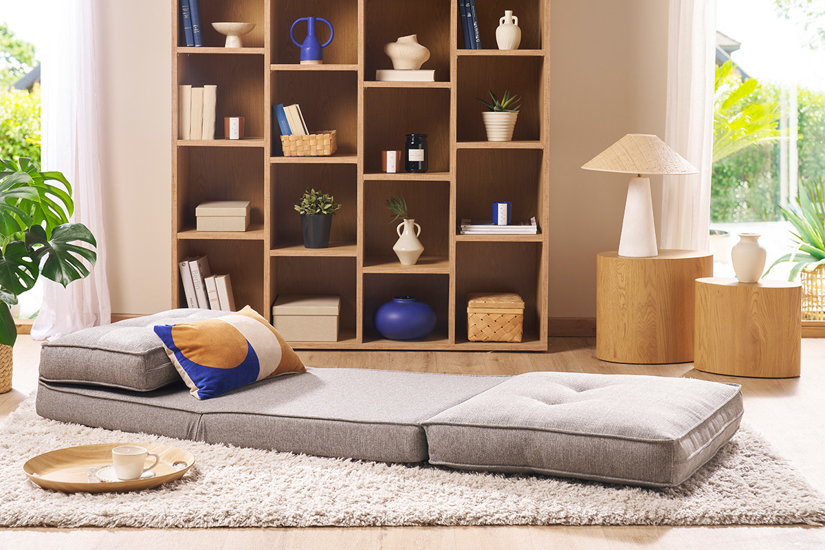 Chauffeuse 1 place convertible en tissu gris chin SALLY