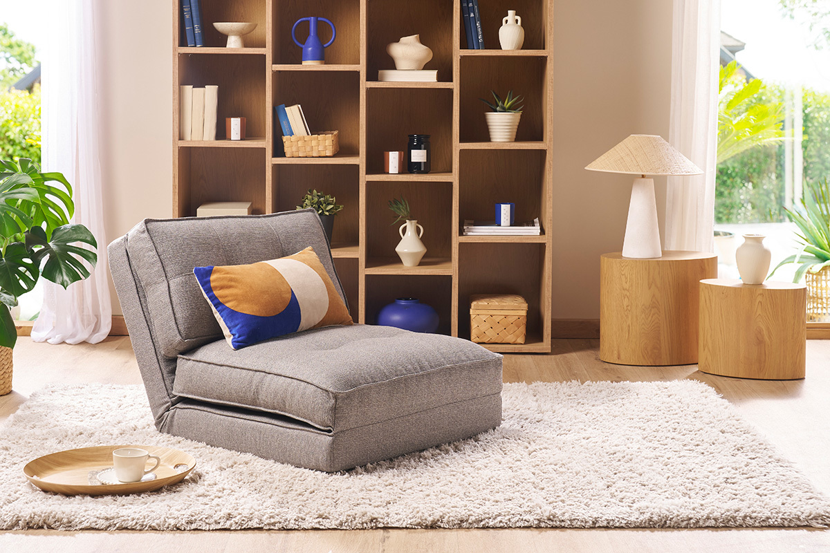 Chauffeuse 1 place convertible en tissu gris chin SALLY