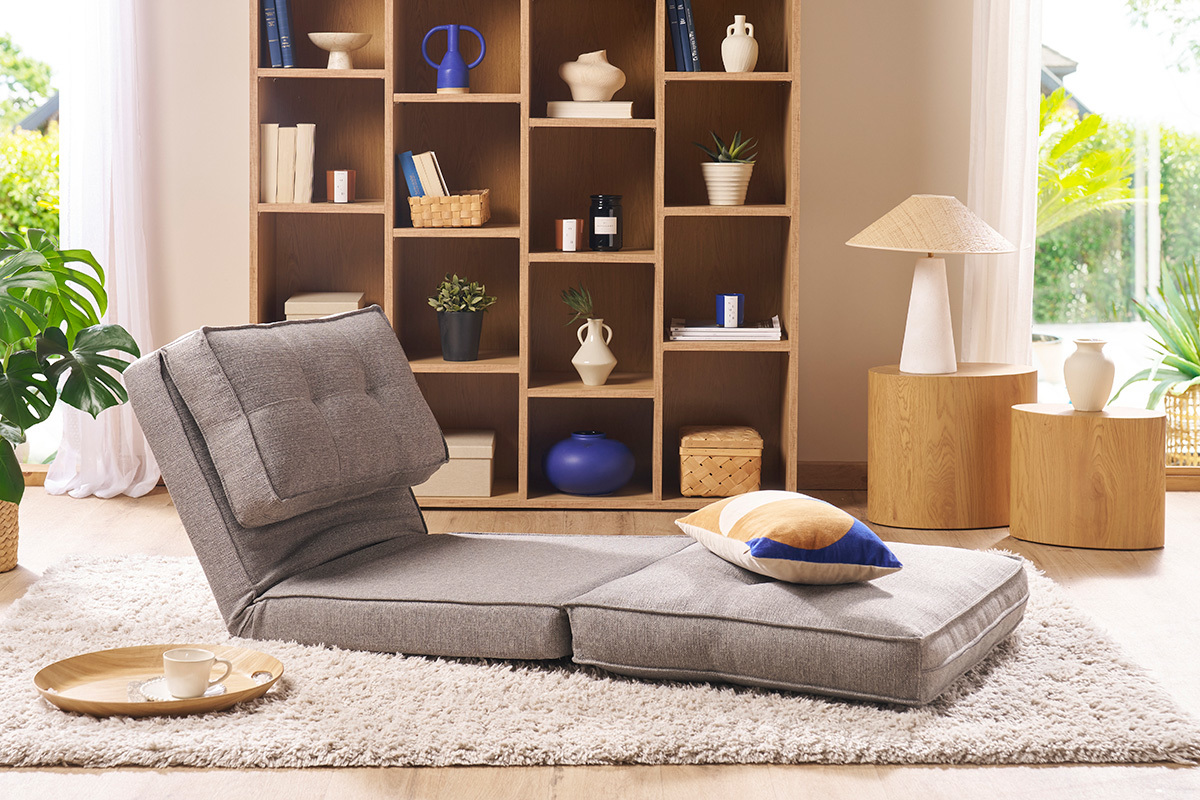 Chauffeuse 1 place convertible en tissu gris chin SALLY