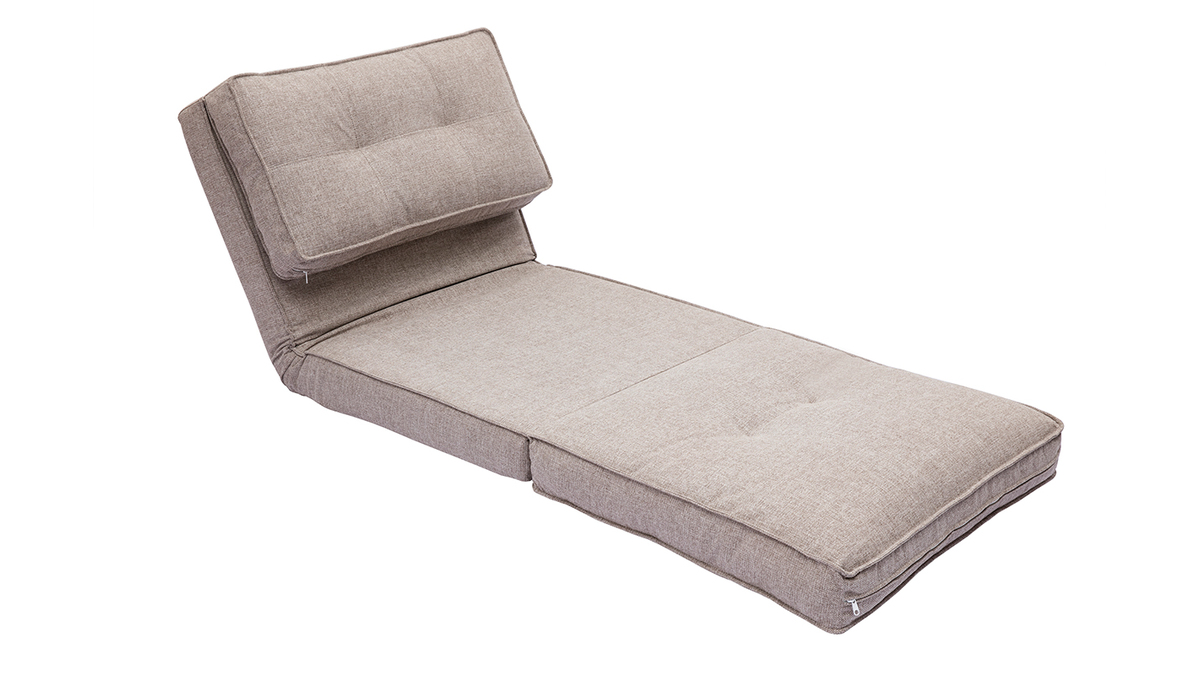 Chauffeuse 1 place convertible en tissu taupe SALLY