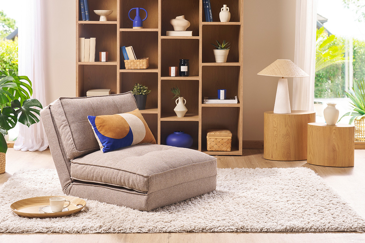 Chauffeuse 1 place convertible en tissu taupe SALLY