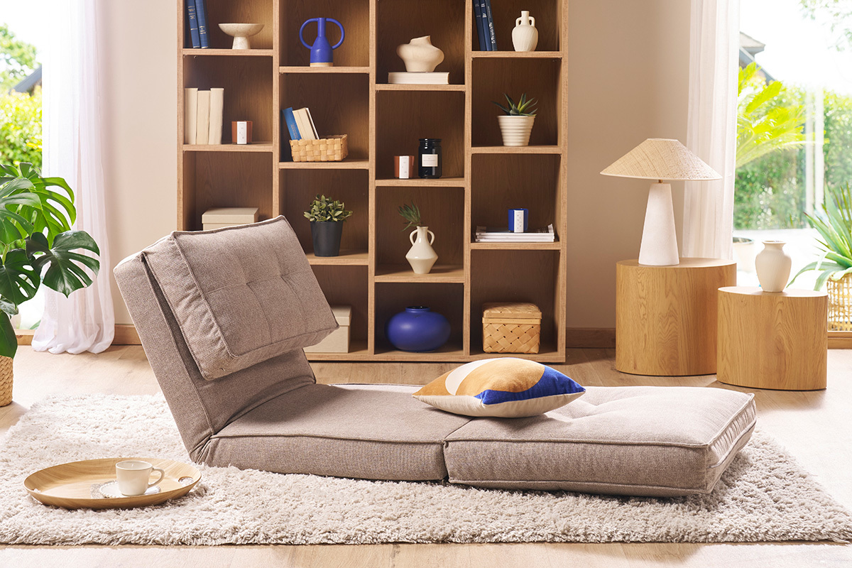 Chauffeuse 1 place convertible en tissu taupe SALLY