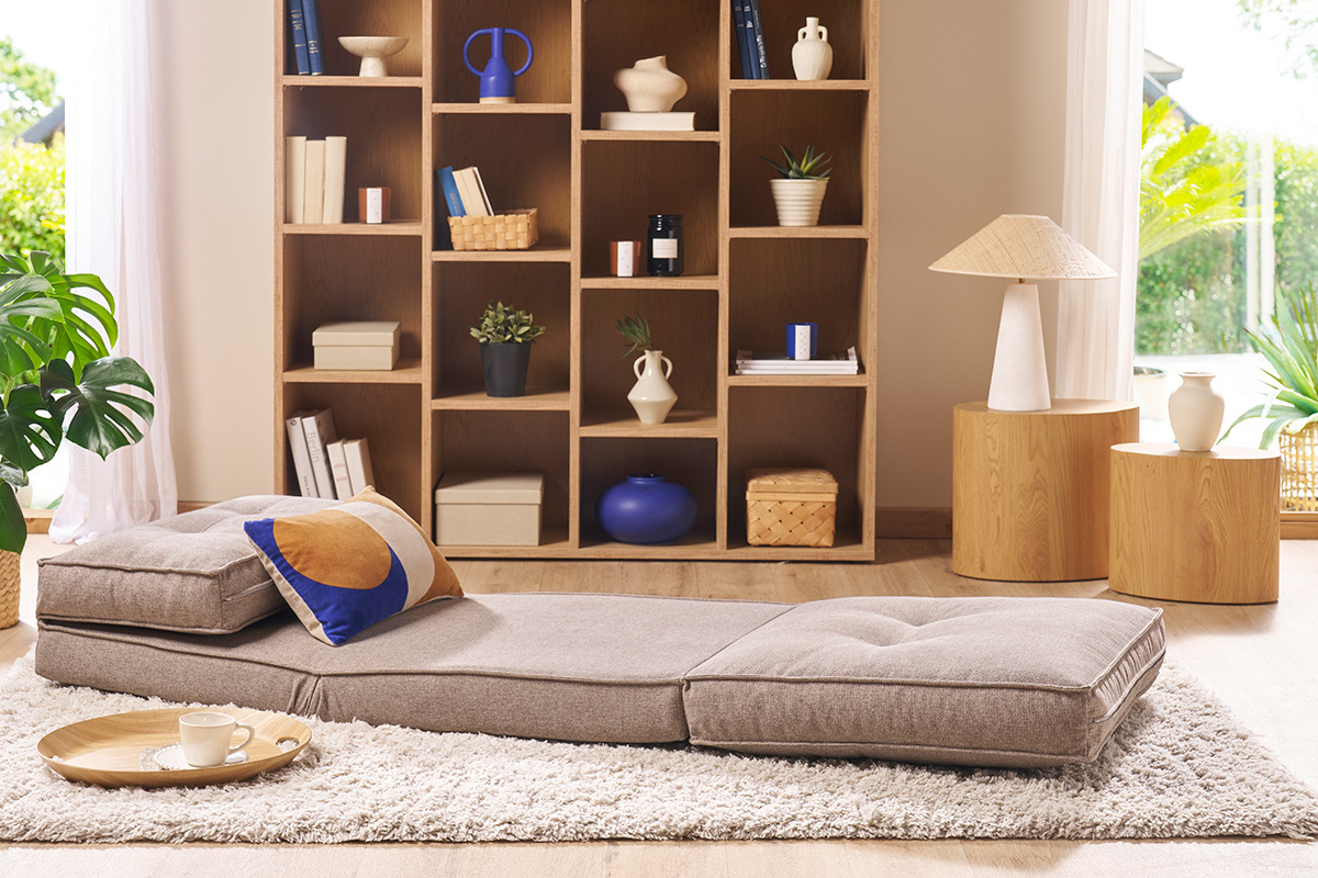 Chauffeuse 1 place convertible en tissu taupe SALLY