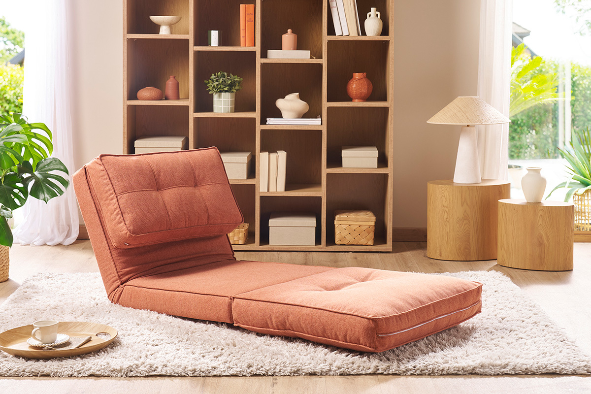 Chauffeuse 1 place convertible en tissu terracotta SALLY