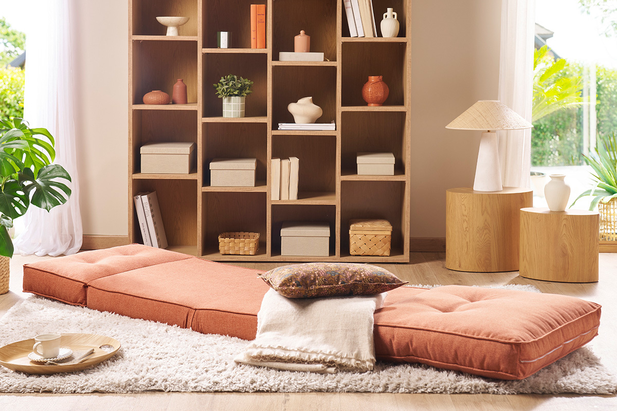 Chauffeuse 1 place convertible en tissu terracotta SALLY