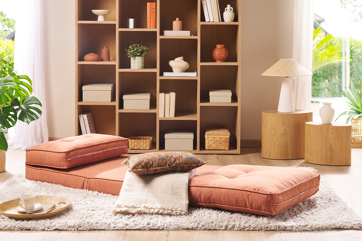 Chauffeuse 1 place convertible en tissu terracotta SALLY