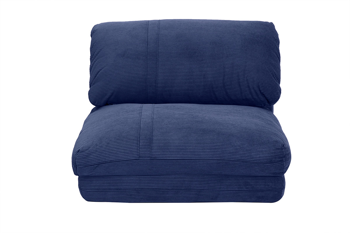 Chauffeuse 1 place en velours ctel bleu, vue de face.