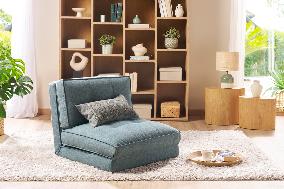 Chauffeuse 1 place convertible en tissu vert de gris SALLY