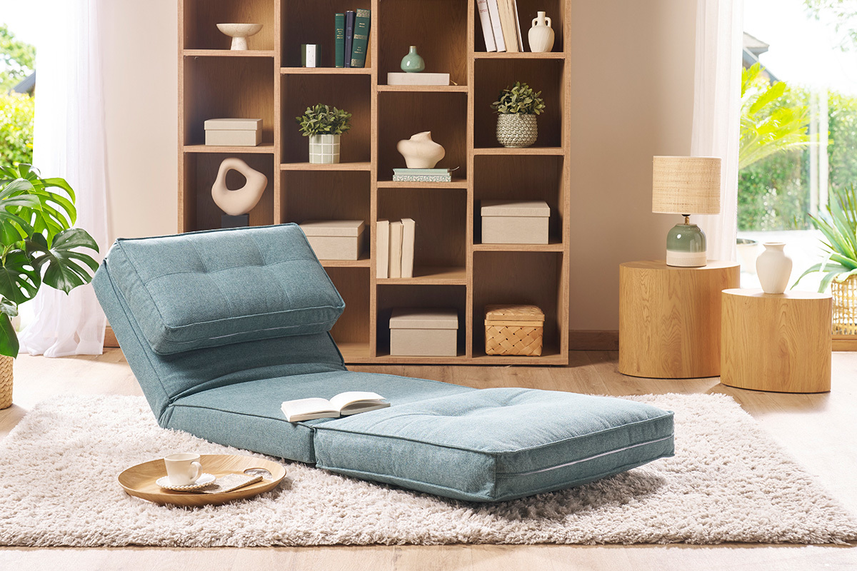 Chauffeuse 1 place convertible en tissu vert de gris SALLY