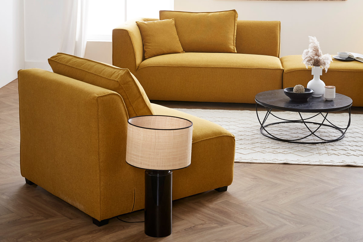 Chauffeuse 1 place design en tissu jaune cumin PLURIEL