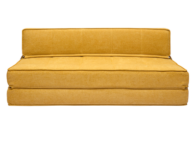 Chauffeuse 2 places convertible en tissu effet velours jaune moutarde KATY