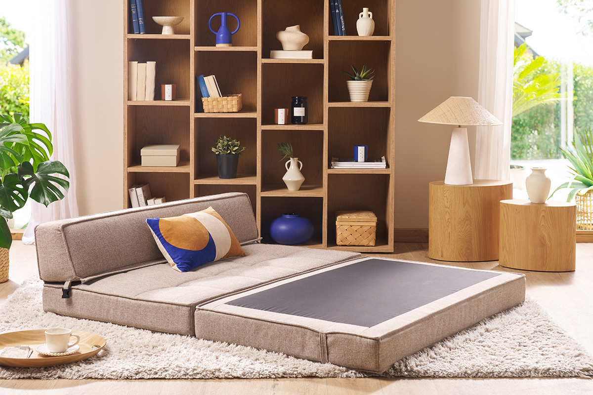 Chauffeuse 2 places convertible en tissu taupe KATY