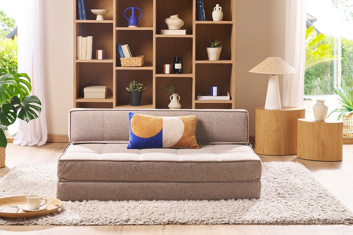 Chauffeuse 2 places convertible en tissu taupe KATY