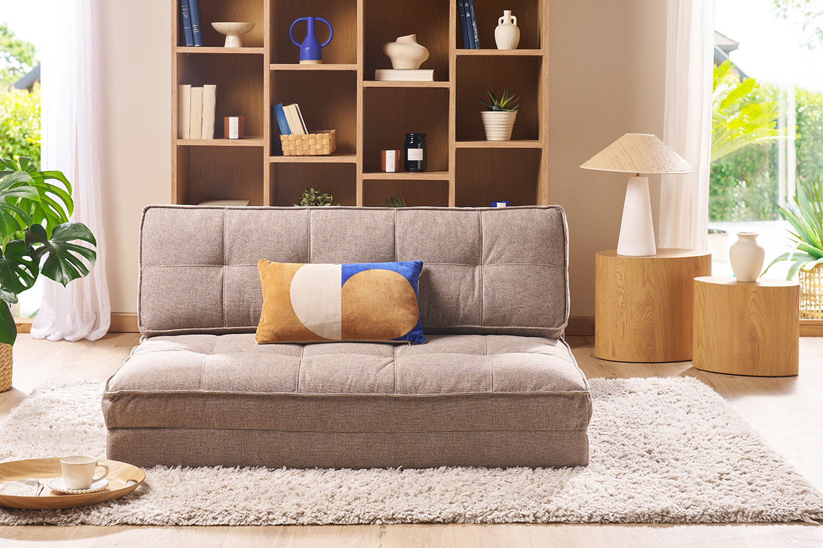 Chauffeuse 2 places convertible en tissu taupe SALLY