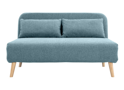 Chauffeuse 2 places convertible en tissu vert de gris et bois clair AMIKO