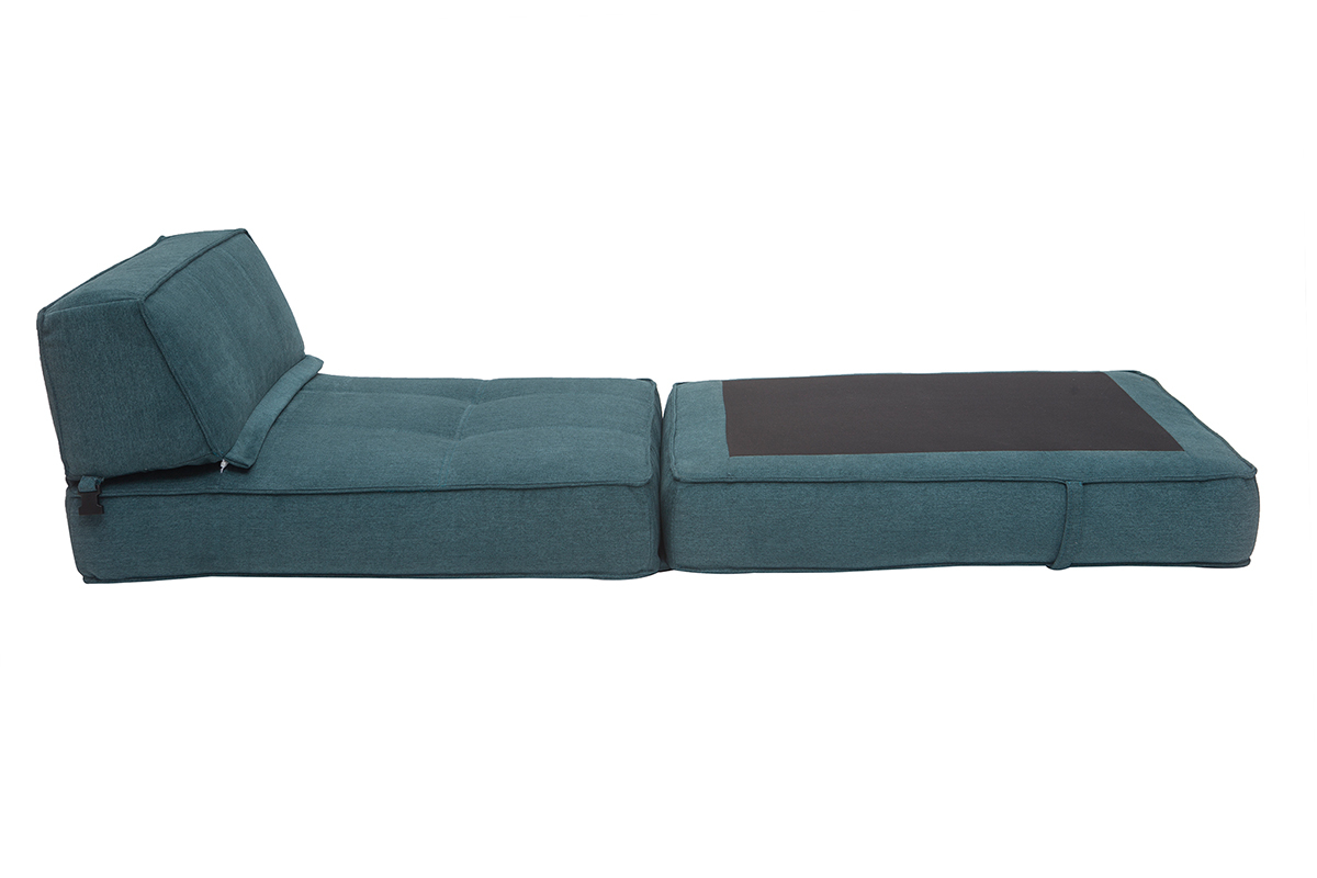 Chauffeuse convertible 1 place en tissu effet velours bleu p�trole KATY