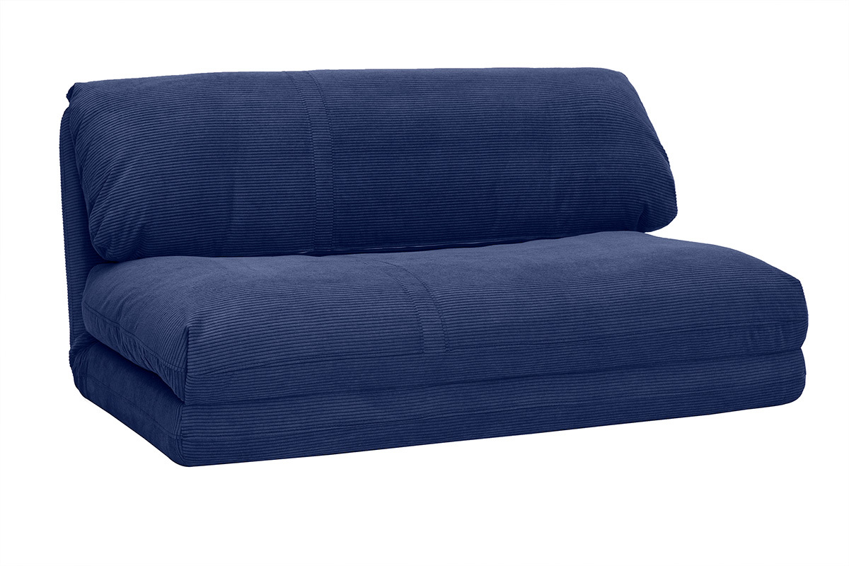 Chauffeuse 2 places en velours ctel bleu fonc, vue de 3/4.