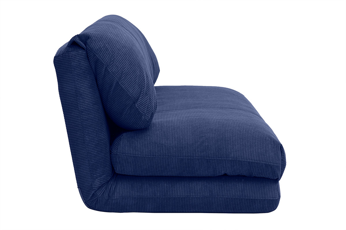 Chauffeuse convertible 2 places en velours ctel bleu, vue de ct.