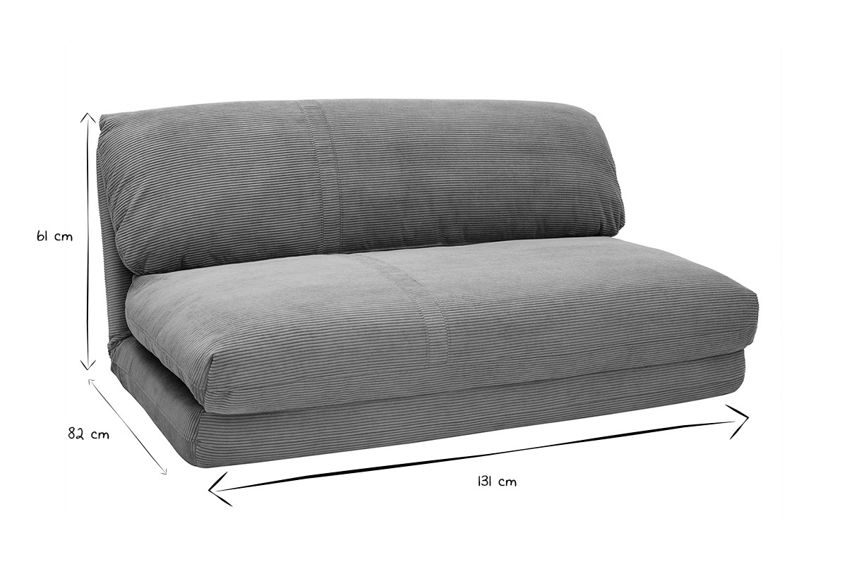 Chauffeuse convertible 2 places en tissu velours c�tel� jaune curry SPENCER